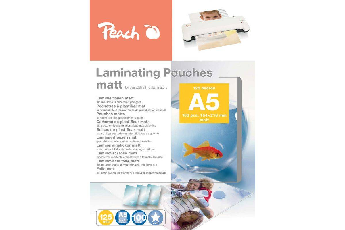 Peach Laminierfolie A5 | 125 mic | 100 St. | matt | beschreibbar | Premiumqualität für beste-0