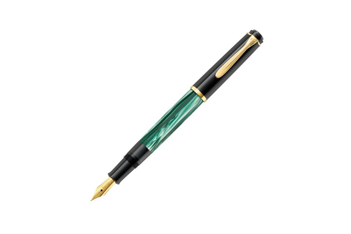 Pelikan 994145, Schwarz, Gold, Grün, Marmorfarbe, Integriertes Befüllsystem, Harz, Gold, Kursiv nib, Vergoldete Stahl-1