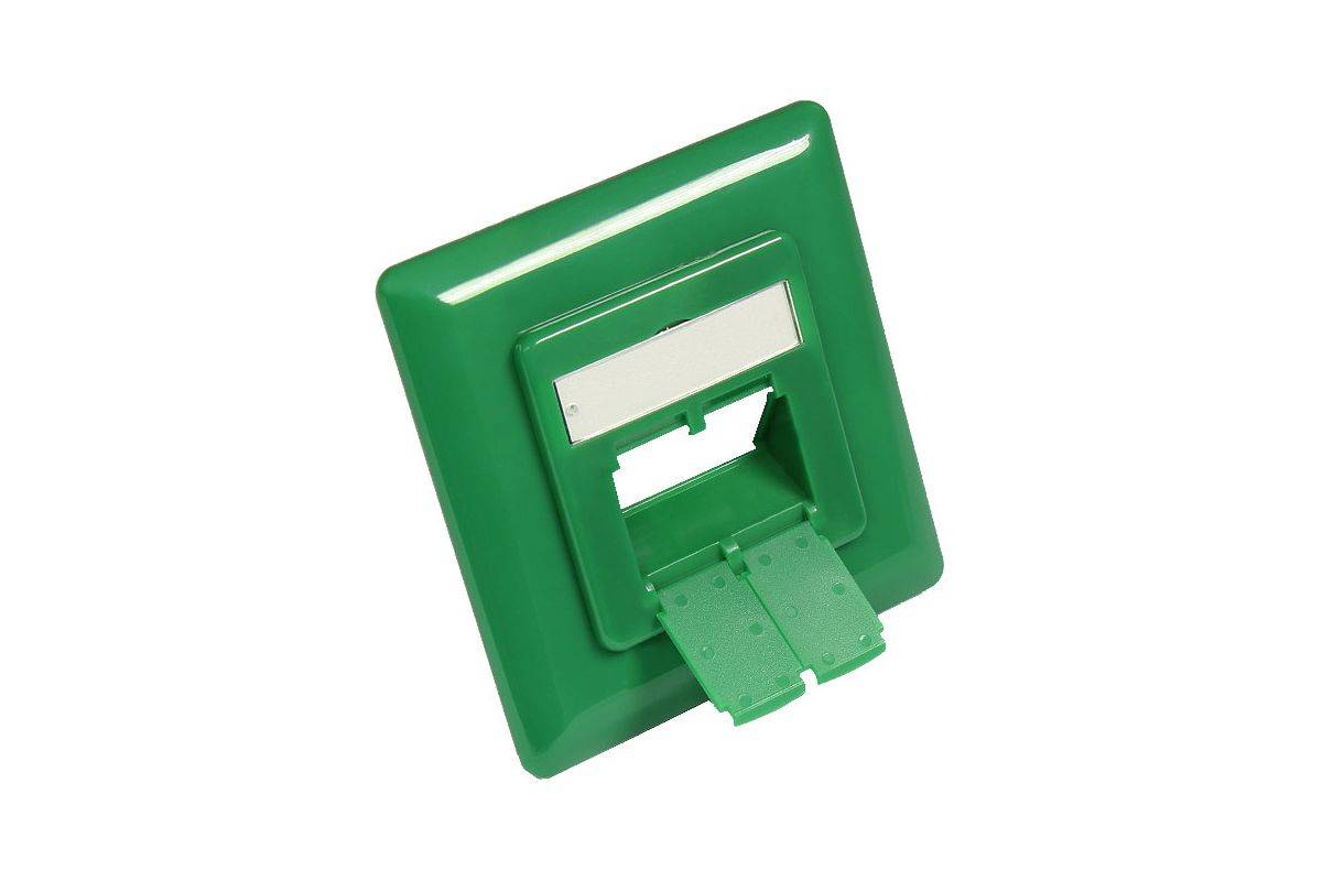 Zentralstück 50x50mm inkl. Abdeckrahmen 80x80mm für Netzwerkdosen, signalgrün RAL6032, Good Connections®-0