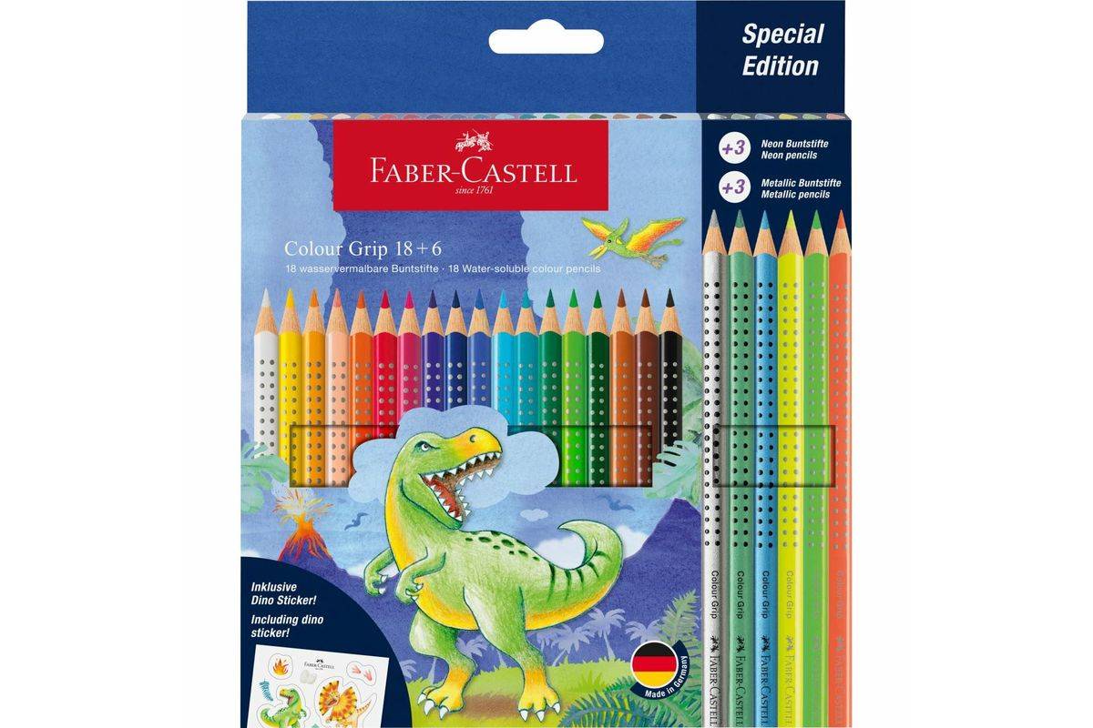 FABER-CASTELL - Buntstift Colour Grip Dino 18+6-0