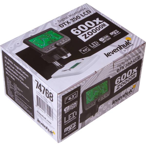 Levenhuk DTX 350 LCD, Digitales Mikroskop, Schwarz, Weiß, Kunststoff, LCD, 10,9 cm (4.3"), MicroSD (TransFlash)