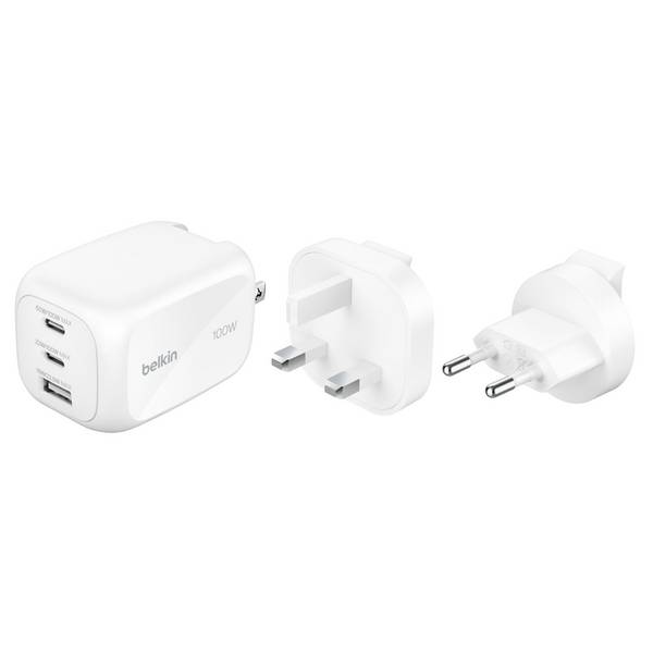 Belkin BoostCharge Pro - Netzteil - GaN - 100 Watt - PD 3.1/PPS - 3 Ausgabeanschlussstellen (2 x USB-C, USB)