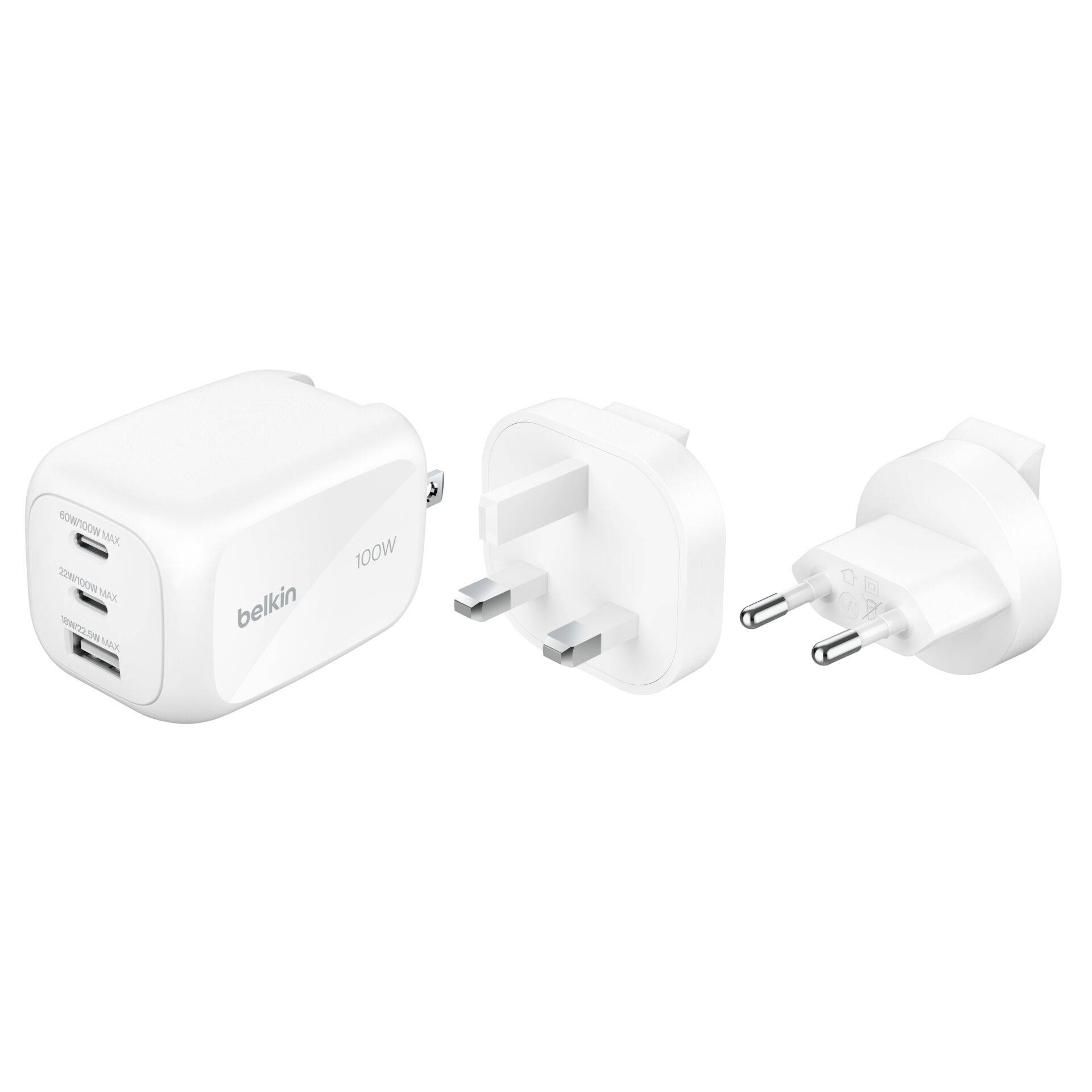 Belkin BoostCharge Pro - Netzteil - GaN - 100 Watt - PD 3.1/PPS - 3 Ausgabeanschlussstellen (2 x USB-C, USB)-0