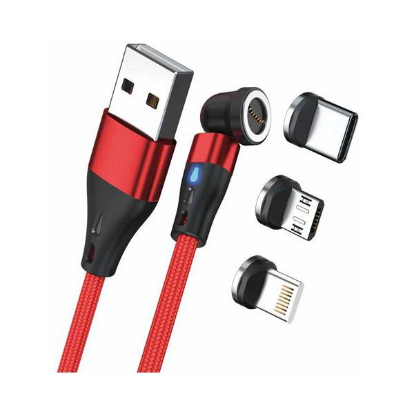 RealPower Magnetic cable 3 Amp,2m,rot mit Adaptern Multimedia-Technik Ladegerät