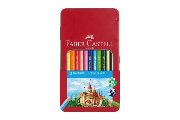 FABER-CASTELL Hexagonal-Buntstifte CASTLE, 12er Metalletui