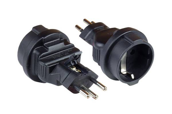 Good Connections® Stromadapter Schweiz Netz-Stecker (SEV1011, gerade) an Schutzkontakt-Buchse Typ F, SEV, schwarz, Goo