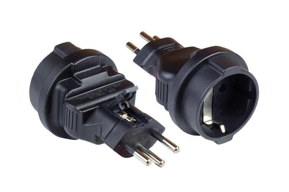 Good Connections® Stromadapter Schweiz Netz-Stecker (SEV1011, gerade) an Schutzkontakt-Buchse Typ F, SEV, schwarz, Goo-0