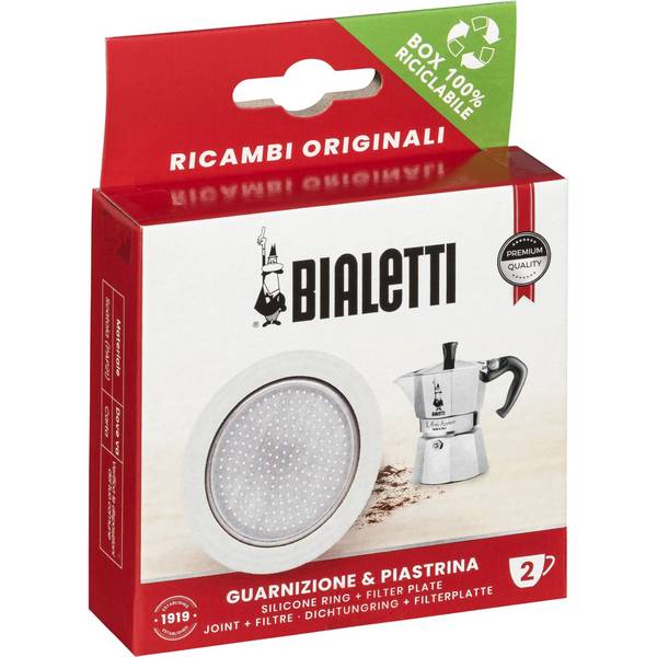 Bialetti Dichtungsring & Filterplatte, Moka Express 2 Tassen, Filterhalter- & Dichtungsset, Bialetti Moka Express, Silbe
