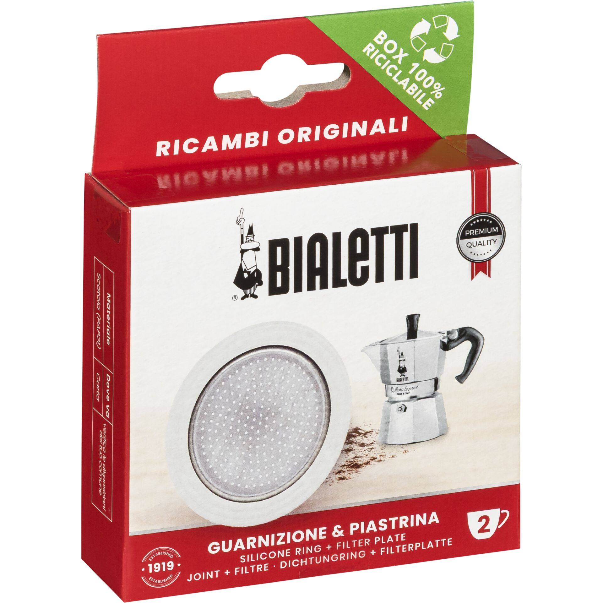 Bialetti Dichtungsring & Filterplatte, Moka Express 2 Tassen, Filterhalter- & Dichtungsset, Bialetti Moka Express, Silbe-0