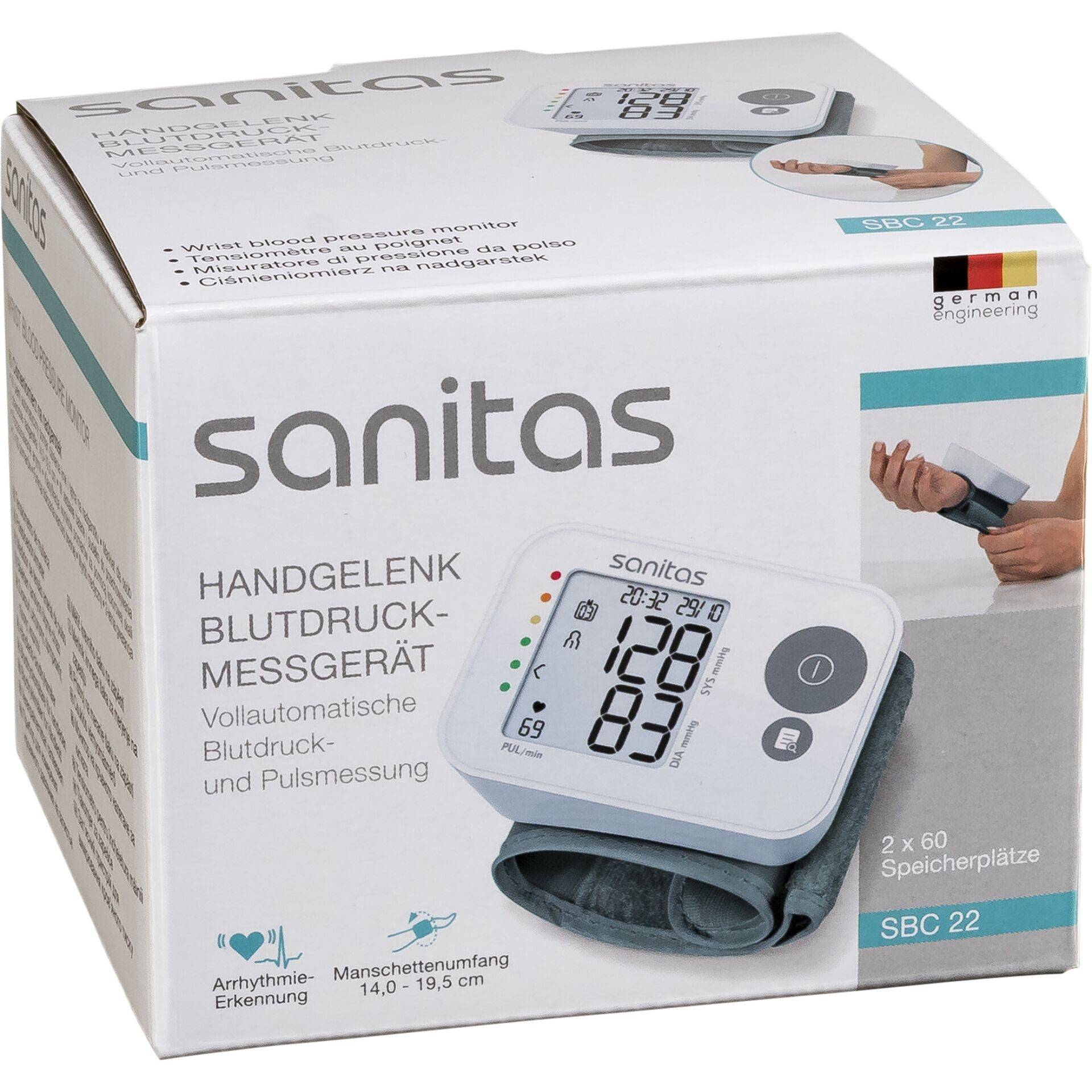 Sanitas SBC 22, Handgelenk, Automatisch, Grau, Weiß, 1 Benutzer, 14 - 19,5 cm, LCD-2