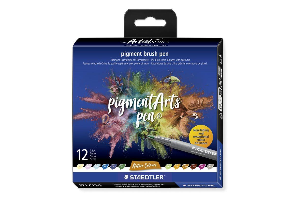 STAEDTLER 371 - Pinselstift - permanent - gemischte Farben - Wasserbasierte Pigmenttinte (Packung mit 12)-0
