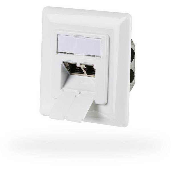 Netzwerkdose CAT6a Unterputz 2-fach RJ45, LSA+ Anschlußtechnik, Weiss Ecommerce Keystone Rahmen