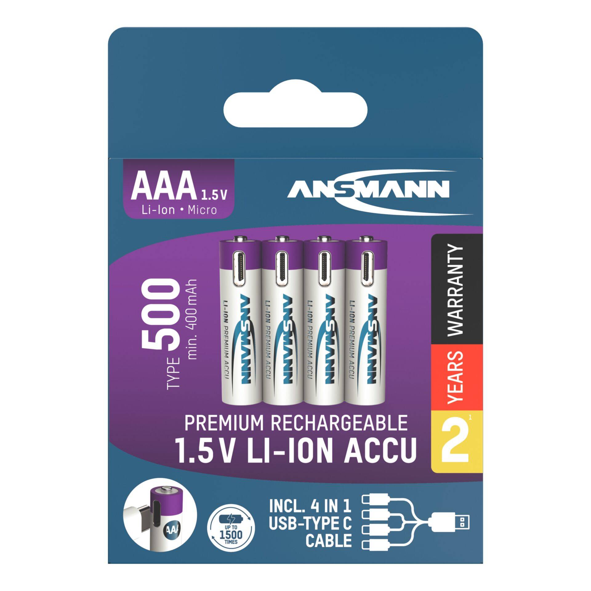 ANSMANN 1311-0028 Li-Ion Akkus Micro AAA Typ 500-0