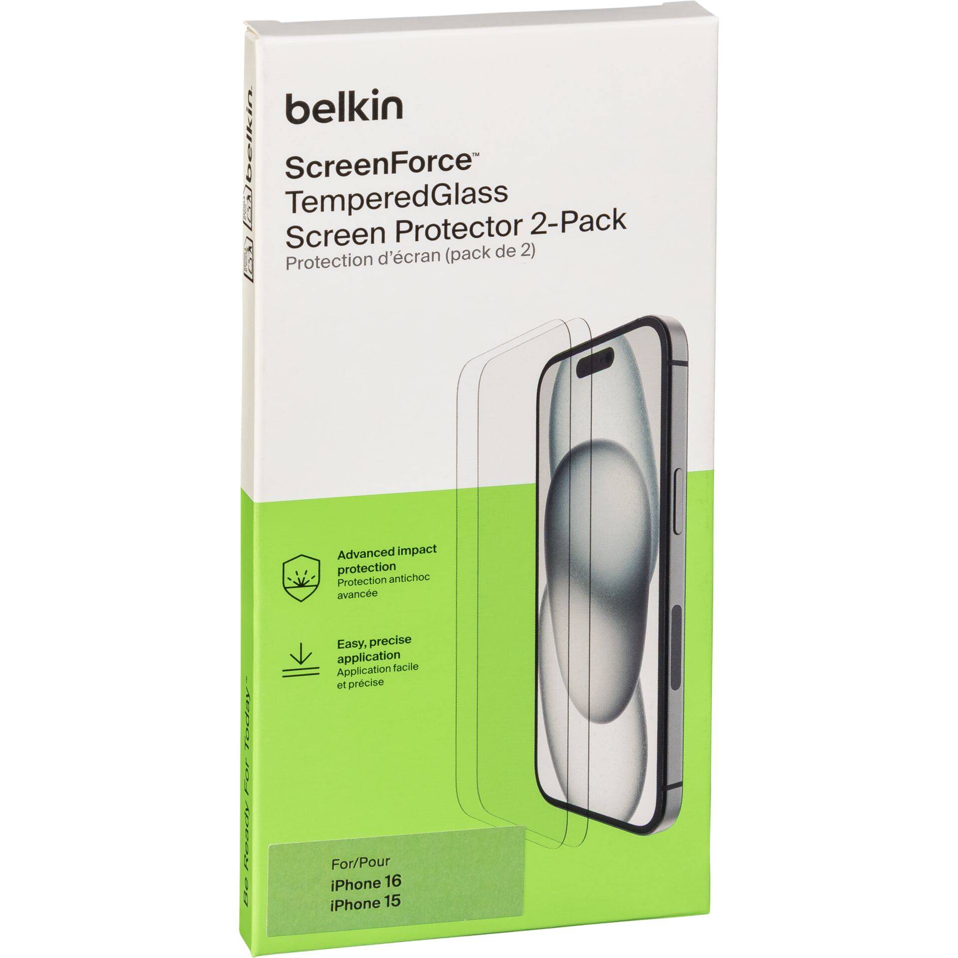BELKIN - 2x1 ScreenForce Temp.Gl. Displays. iPhone 16/15 OVA143zz-0