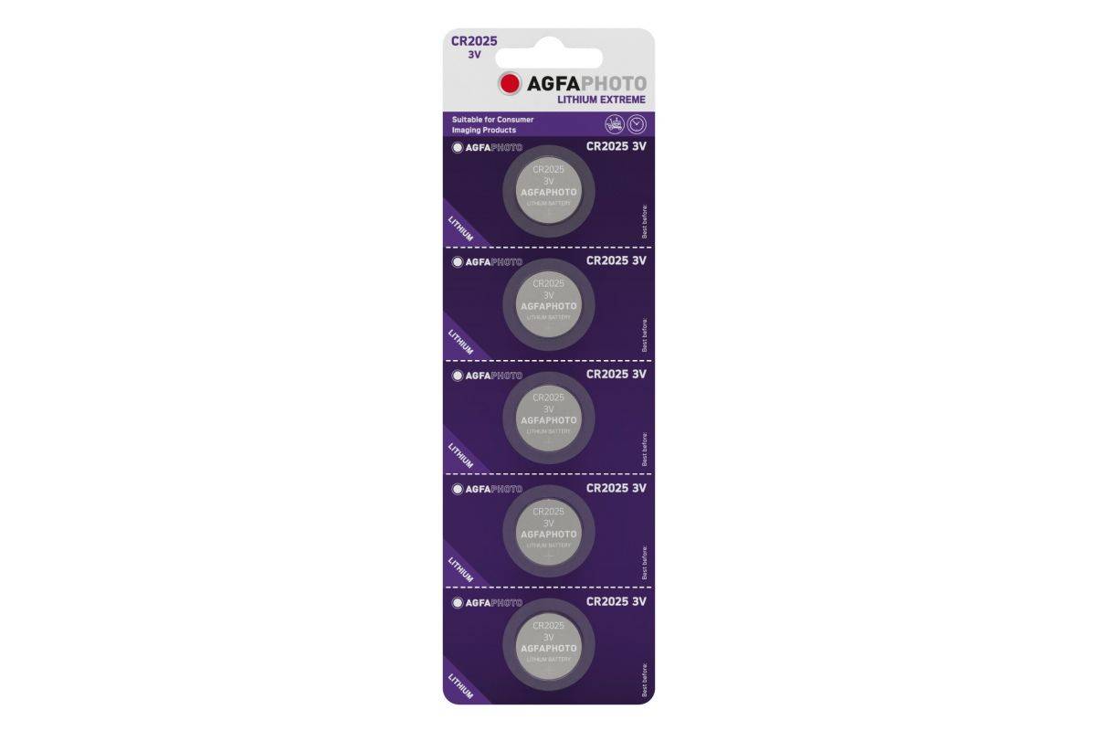 Agfaphoto Batterie Lithium, Knopfzelle, CR2025, 3V Extreme, Retail Blister (5-Pack)-1