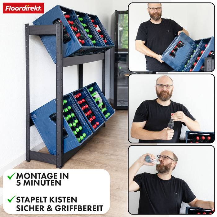 FLOORDIREKT Flaschenkastenständer Osaka - Robustes Lagerregal aus pulverbeschichtetem Stahl - 200 x 40 x 30 cm-2