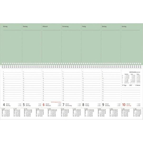 Tischquerkalender Perfo XL Grün 36,2x13,6cm 1 Woche/2 Seiten 2027-1