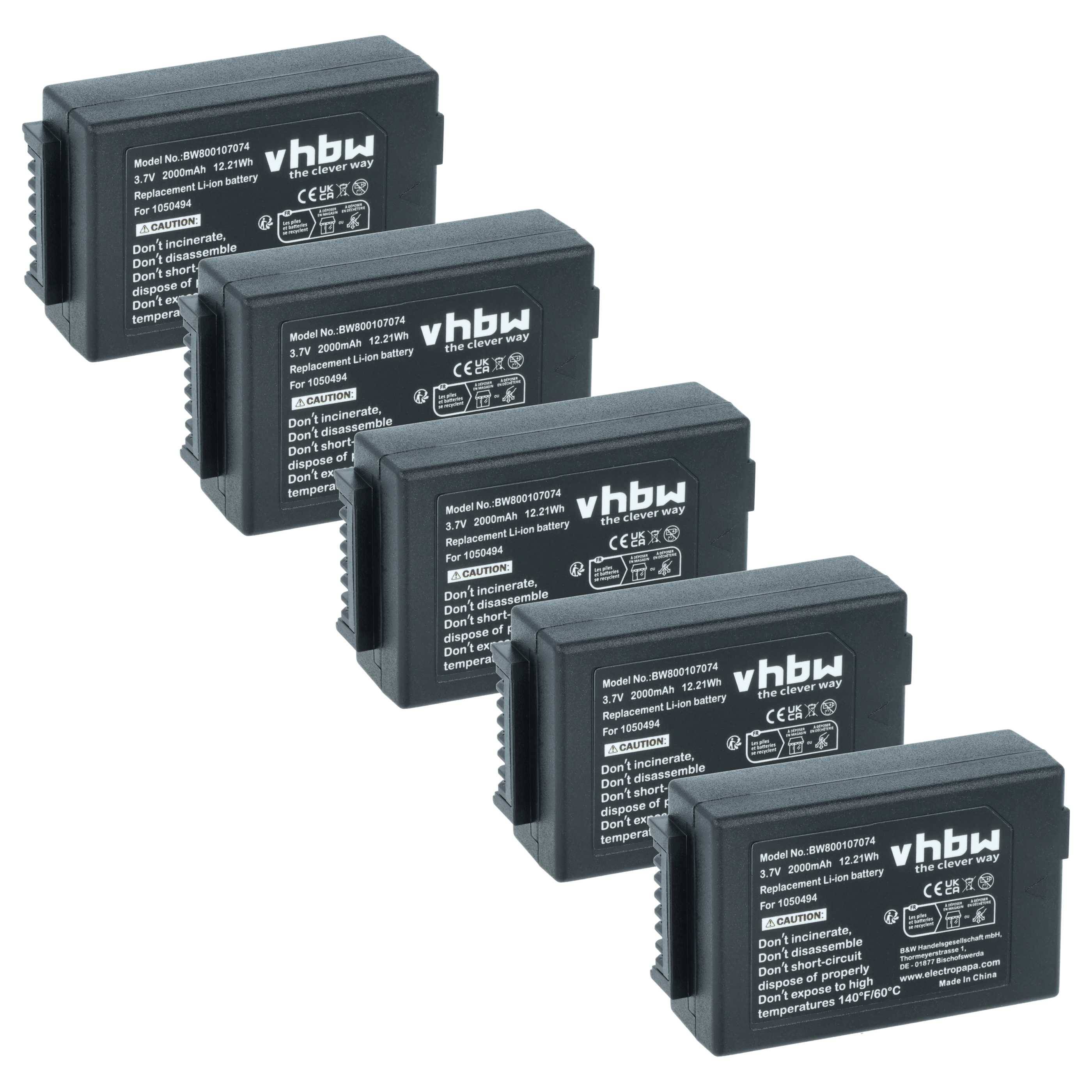 vhbw 5x Akku kompatibel mit TEKLOGIX WorkAbout Pro G3 | G4, G1, G2, 7527S-G2, 7527S-G3 Handheld Computer Scanner (2000-0