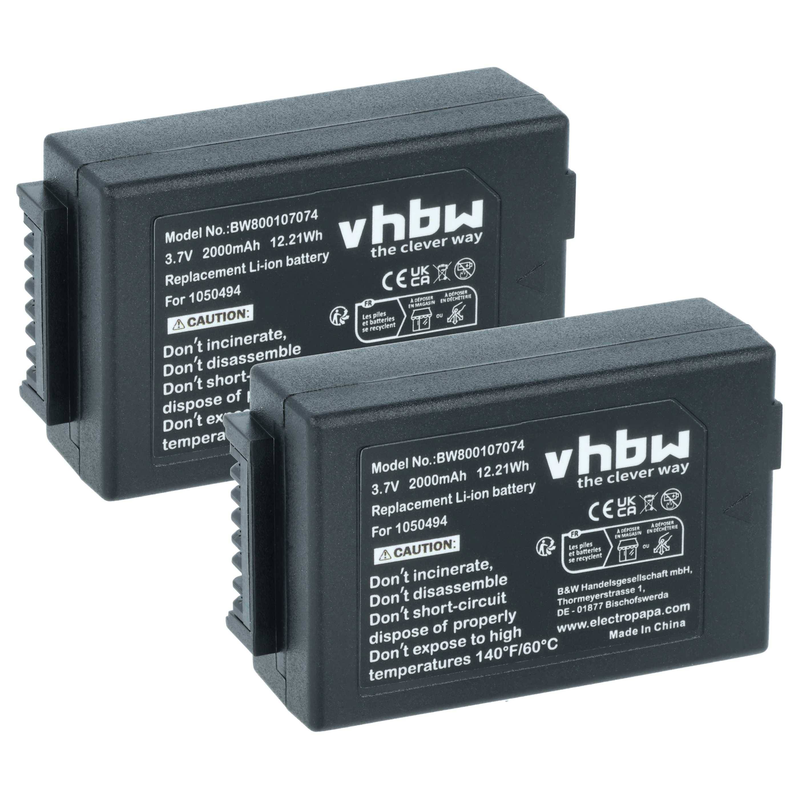 vhbw 2x Akku Ersatz für TEKLOGIX 1050494-002 | WA3006, WA3020, 1050494 für Handheld Computer Scanner (2000 mAh, 3,7 V-0