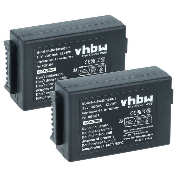 vhbw 2x Akku Ersatz für TEKLOGIX 1050494-002 | WA3006, WA3020, 1050494 für Handheld Computer Scanner (2000 mAh, 3,7 V
