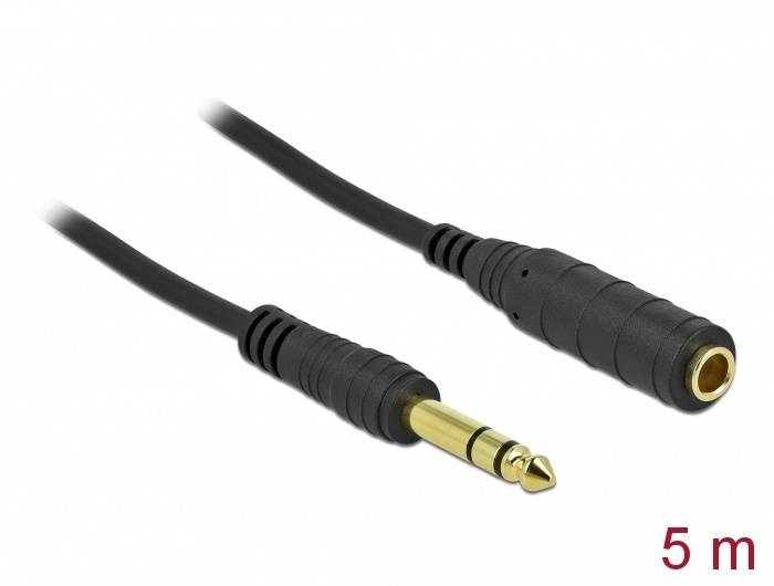 Delock Klinkenverlängerungskabel 6.35 mm 3 Pin Stecker zu Buchse 5 m schwarz 5 m 3-polig-0
