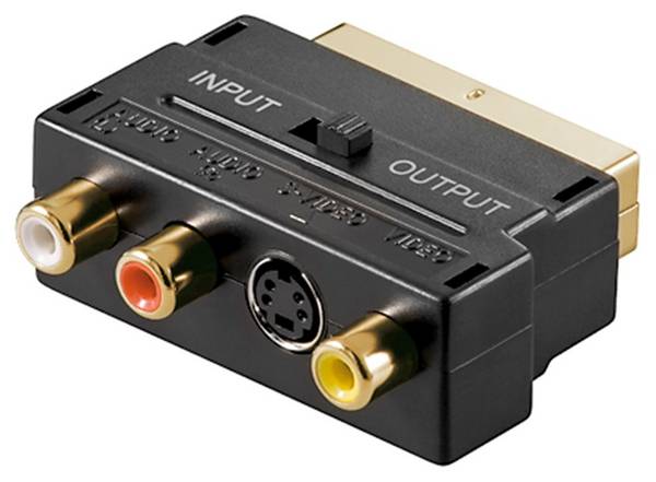 Goobay Scart zu Composite Audio Video und S-Video Adapter, IN/OUT - Scart-Stecker (21-Pin) > 3x Cinch-Buchse + Mini-DIN