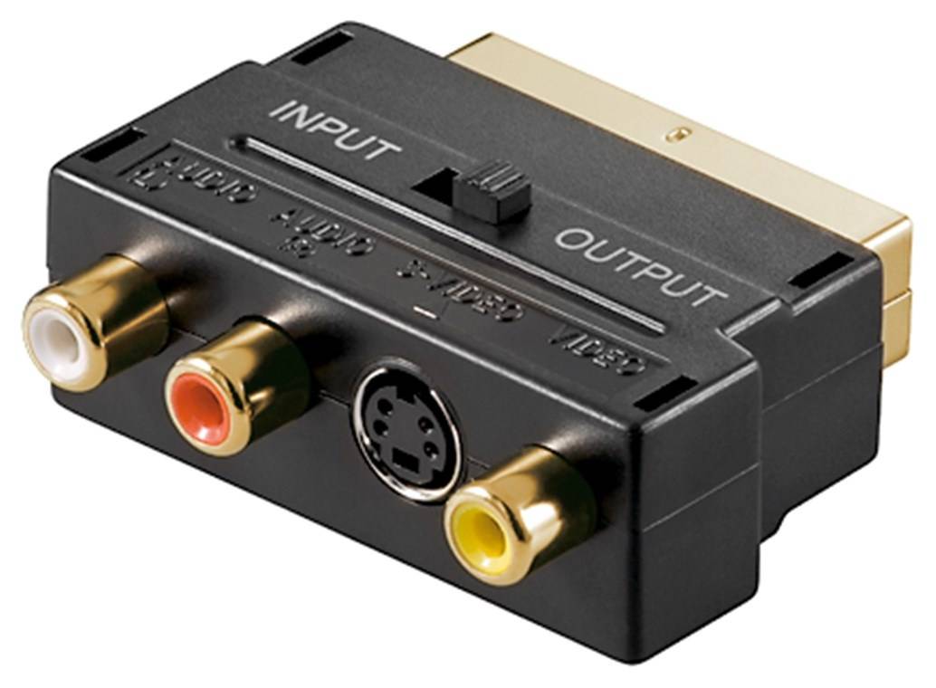Goobay Scart zu Composite Audio Video und S-Video Adapter, IN/OUT - Scart-Stecker (21-Pin) > 3x Cinch-Buchse + Mini-DIN-0