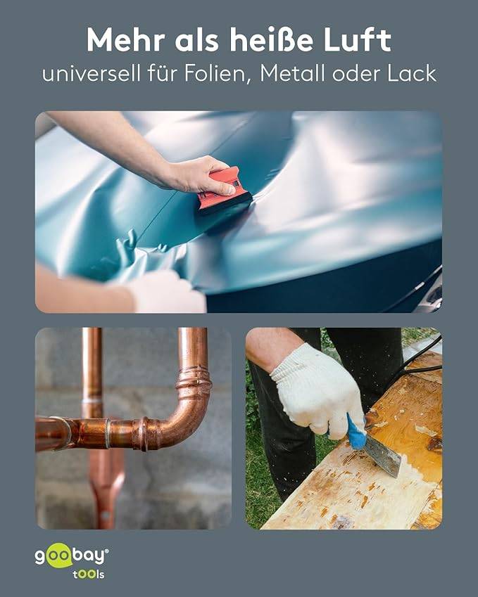 Goobay 77823 Heißluftpistole Premium, Heißluftgebläse, 1500 W, LCD, stufenlos 100-650 °C, 4 Aufsätze-3