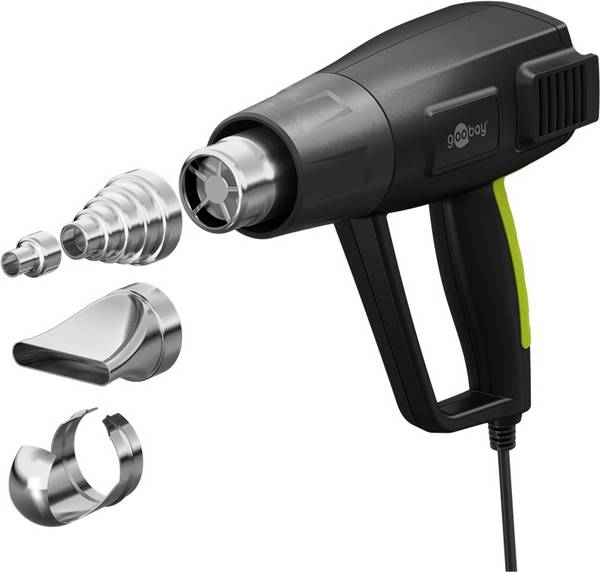 Goobay 77823 Heißluftpistole Premium, Heißluftgebläse, 1500 W, LCD, stufenlos 100-650 °C, 4 Aufsätze