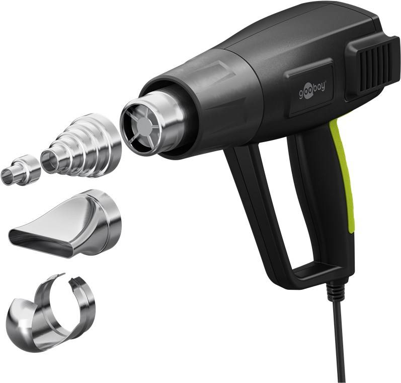 Goobay 77823 Heißluftpistole Premium, Heißluftgebläse, 1500 W, LCD, stufenlos 100-650 °C, 4 Aufsätze-0