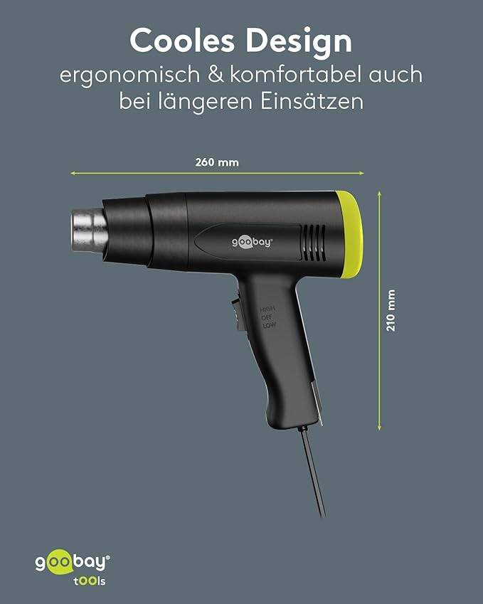 Goobay 77821 Heißluftpistole Advanced, Heißluftgebläse, 1500 W, 200-500 °C, 4 Düsen, 450 l/min-1