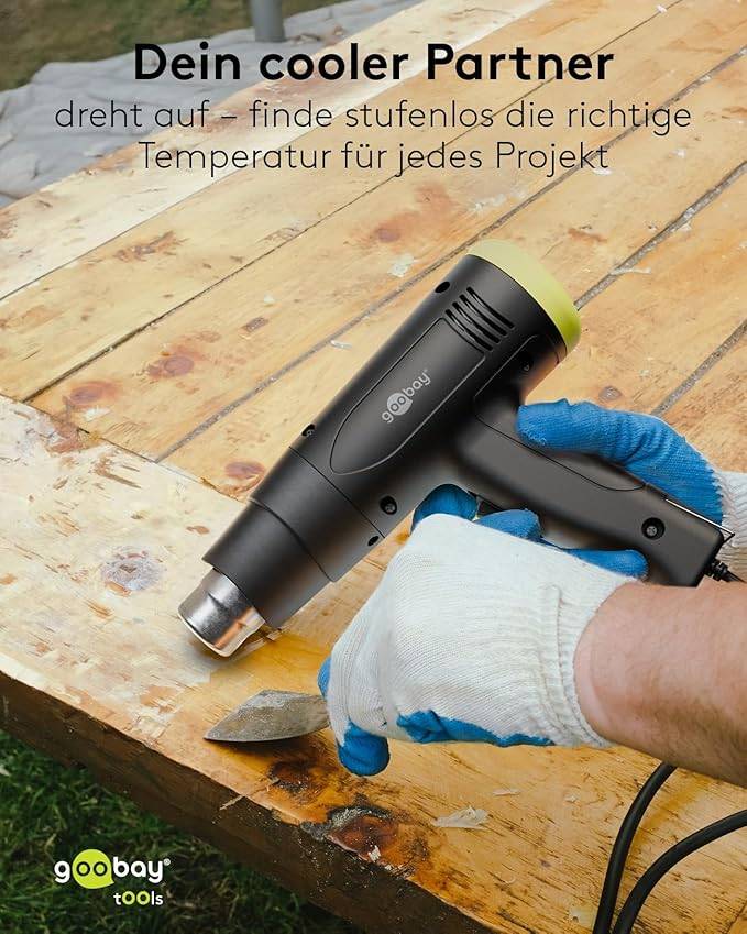Goobay 77822 Heißluftpistole Superior, Heißluftgebläse, 1500 W, stufenlos 50-500 °C, 4 Aufsätze-4