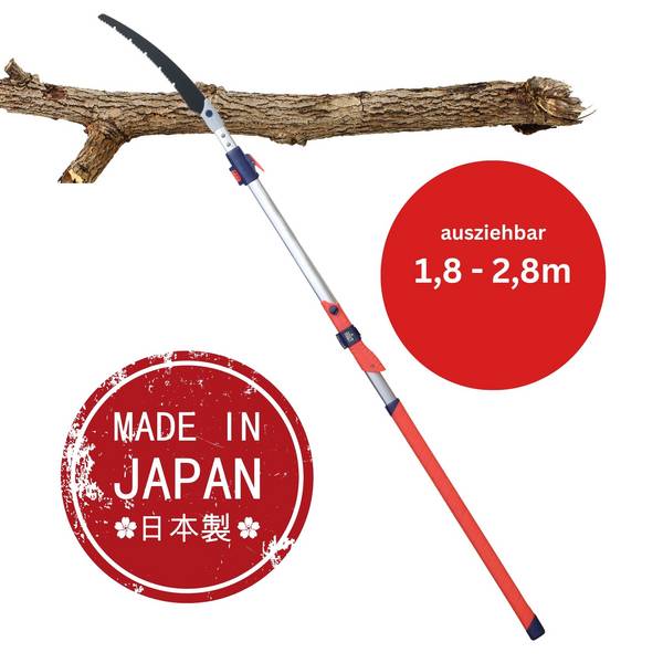FAMEX 5590 Teleskop Astsäge - 300mm, Japansäge, Made in Japan, ausziehbar 1,8 - 2,8m, Gartensäge, Baumsäge