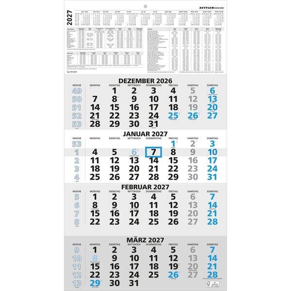 Viermonatskalender 959 33x58,8cm schwarz/blau 2027-0