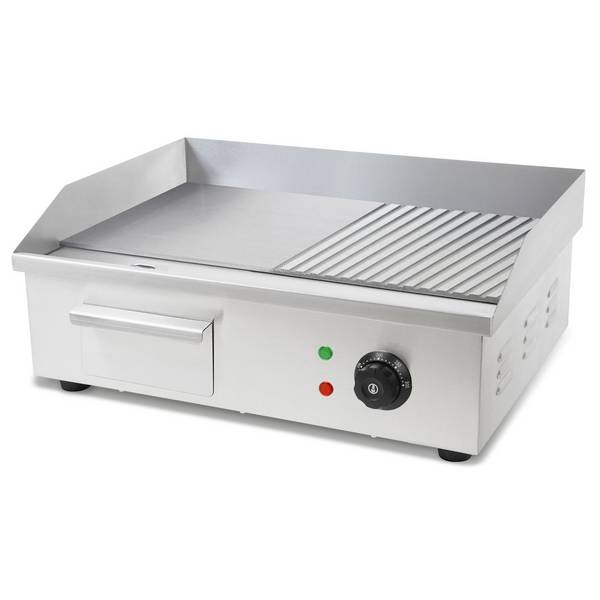 VERTES Grillplatte Plancha Grill 3000W Grillfläche Flach und Rillen 55x35cm Temperatur 50-300°C