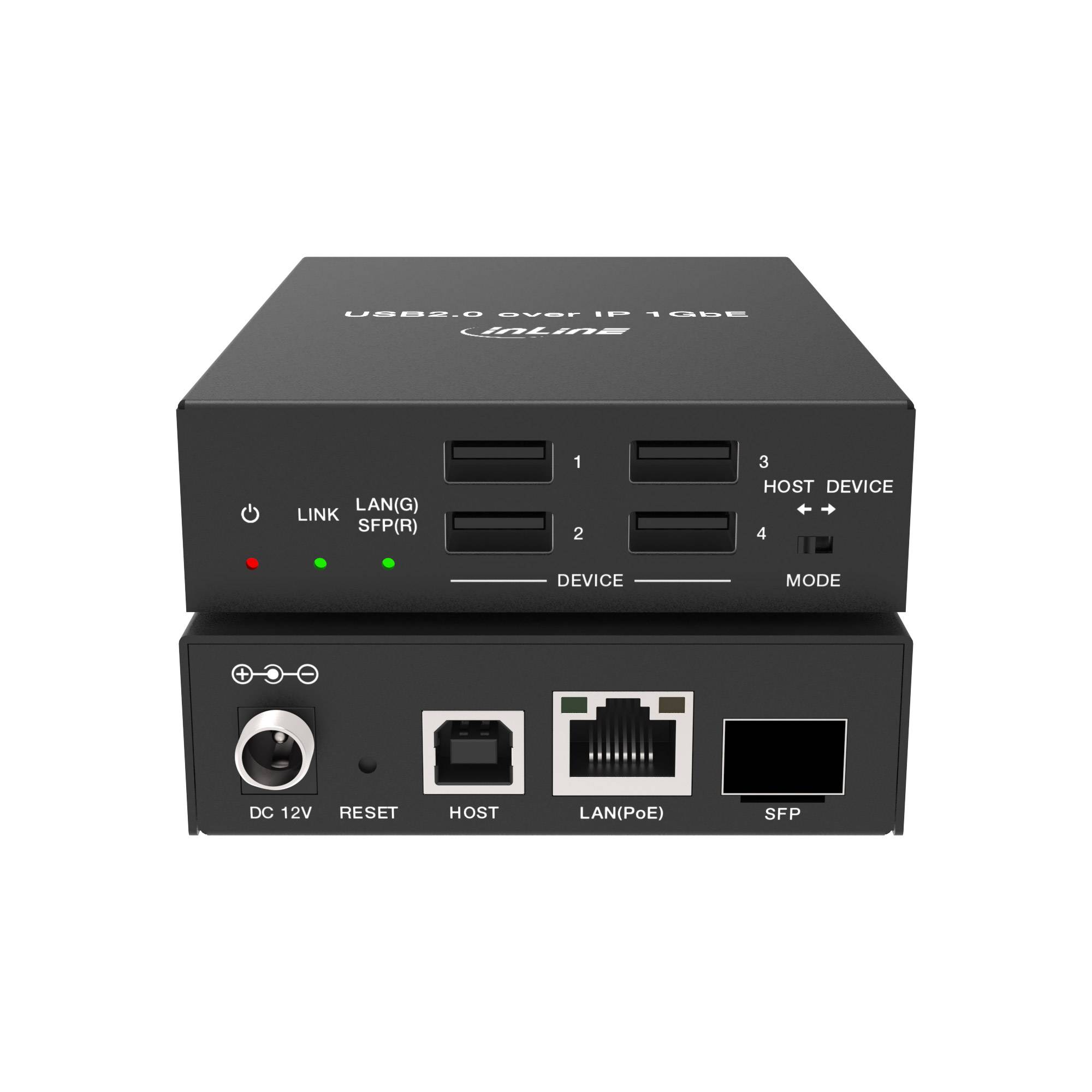 InLine® USB 2.0 Host/Device Extender over IP, Einzelgerät, RJ45 / SFP (57886E)-2