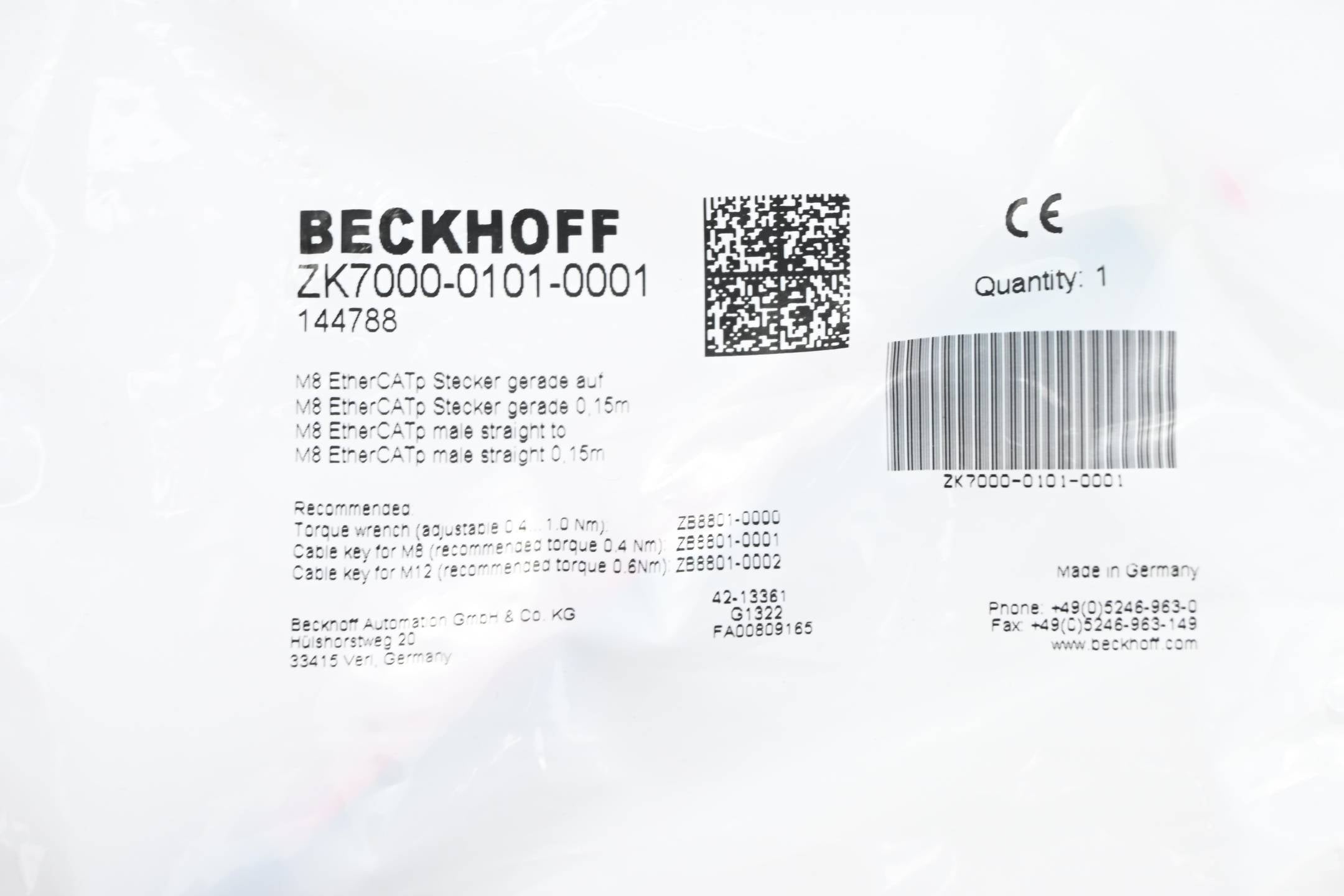 Beckhoff EtherCAT-P Kabel ZK7000-0101-0001 ( 144788 ) 0,15m-2