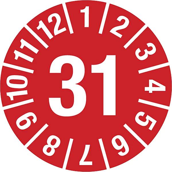 Prüfplakette Jahreszahl Dokumentenfolie Ø 15 mm 31 rot. H. Marahrens Sicherheits- | Industrie- u.-0