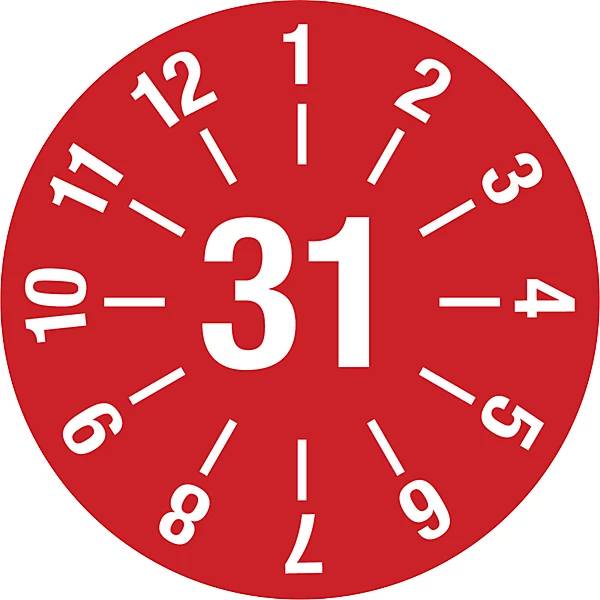 Prüfplakette Jahreszahl Dokumentenfolie Ø 25 mm VE 10 Stk 31 rot. H. Marahrens Sicherheits- | Industrie- u.