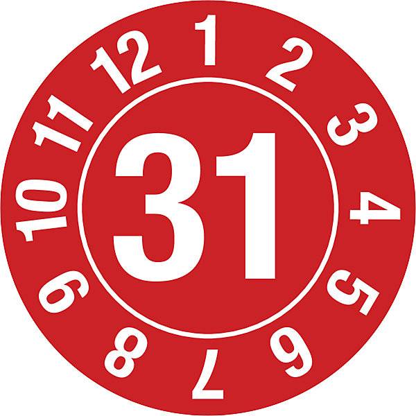 Prüfplakette Jahreszahl Dokumentenfolie Ø 25 mm im Kreis VE 10 Stk 31 rot. H. Marahrens Sicherheits- |-0