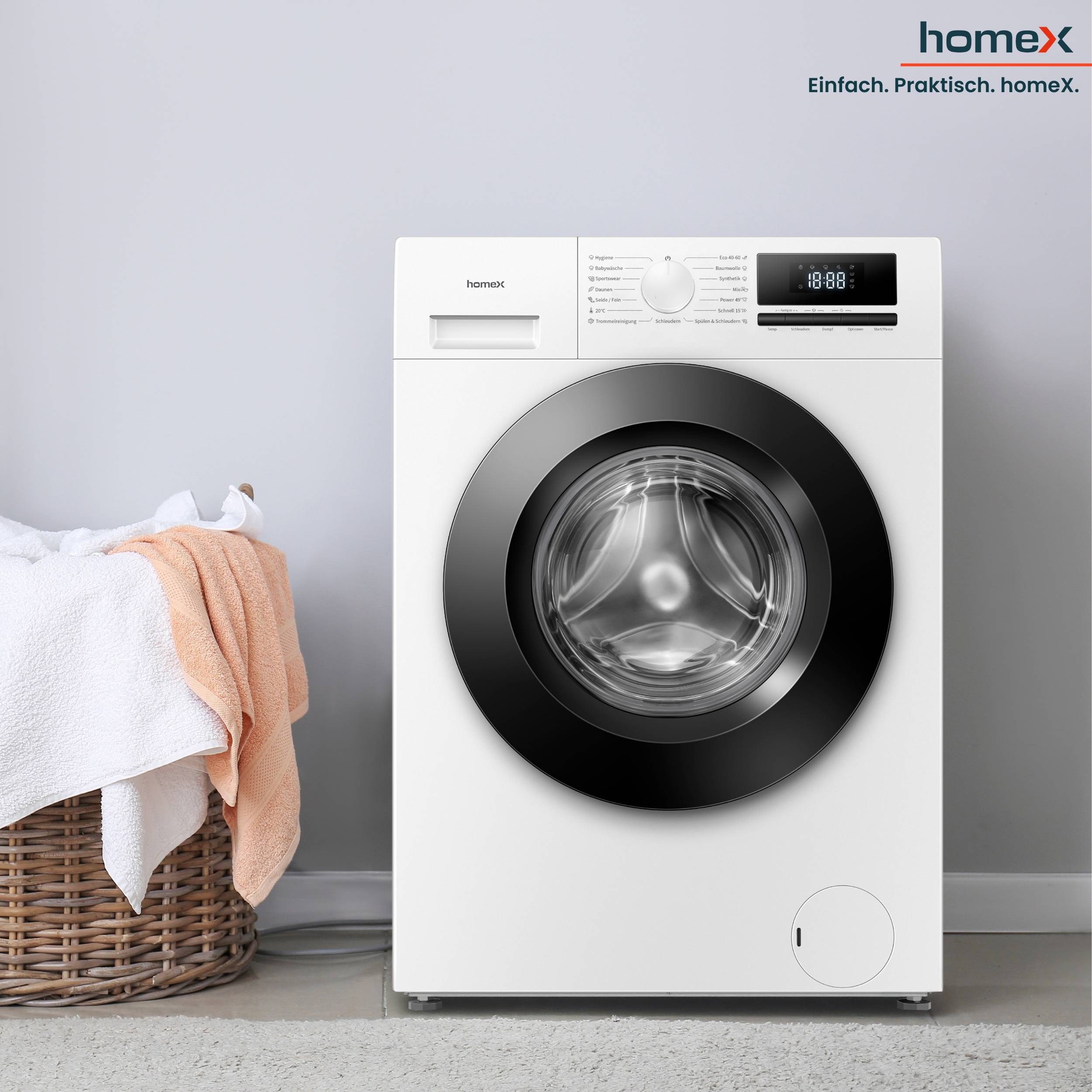 homeX WF1014H1A-W Waschmaschine 10kg, Frontlader - 1.400 U/Min, Dampffunktion, AquaStop, Inverter Motor, 15 Programme-1