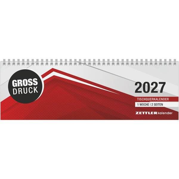 Tischquerkalender 186 32x10,5cm 1 Woche/2 Seiten schwarz/rot 2027