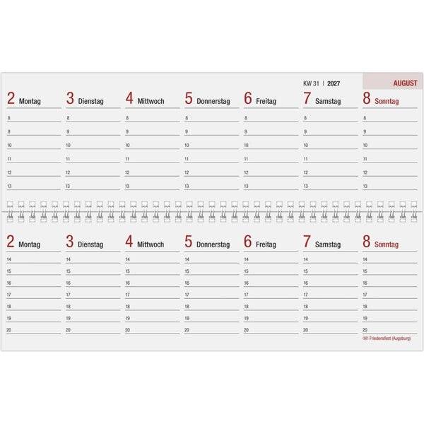Tischquerkalender 186 32x10,5cm 1 Woche/2 Seiten schwarz/rot 2027-1
