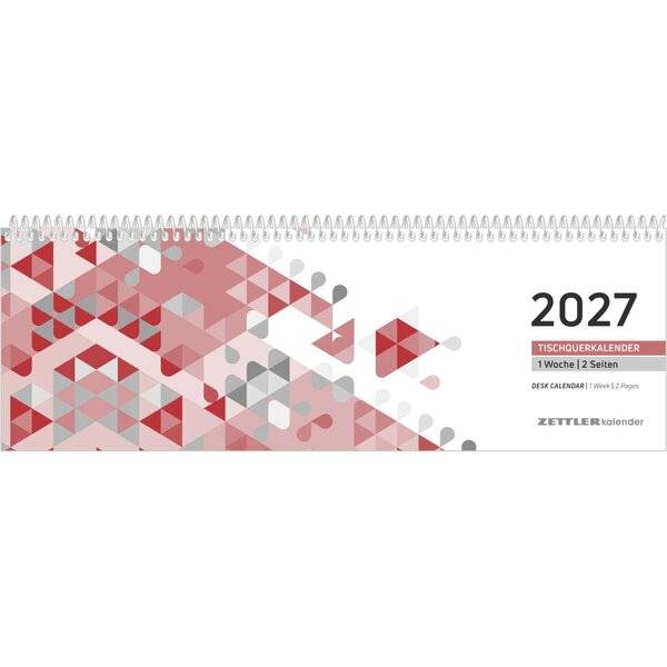 Tischquerkalender 116 29,6x9,9cm 1 Woche/2 Seiten rot 2027
