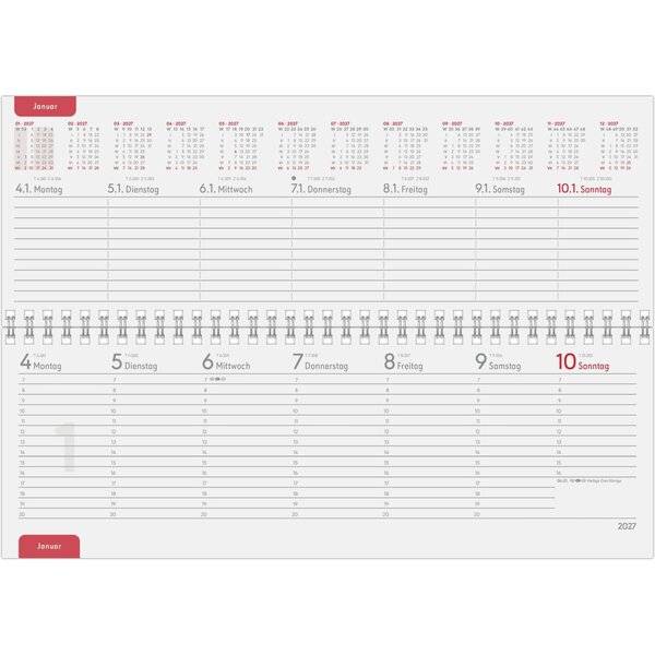 Tischquerkalender 114 Profi 29,7x10,5cm 1 Woche/2 Seiten rot 2027-1