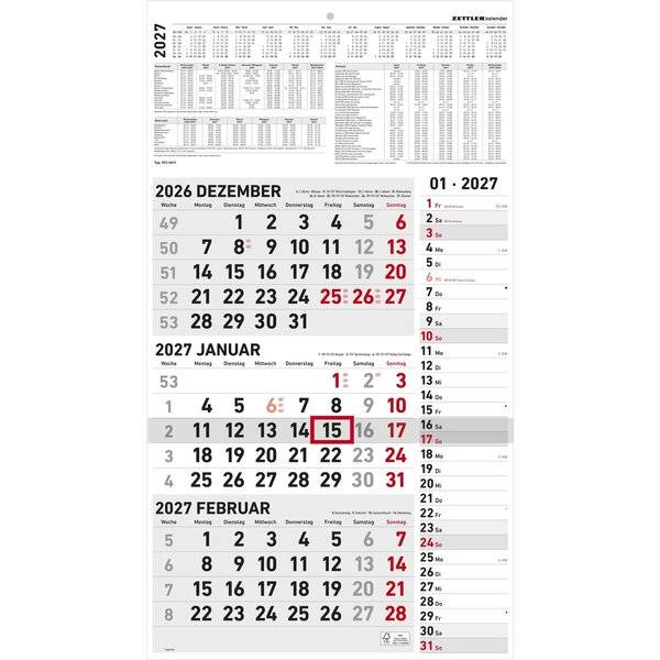 3-Monatskalender Kombiplaner 33x58,8cm 2027
