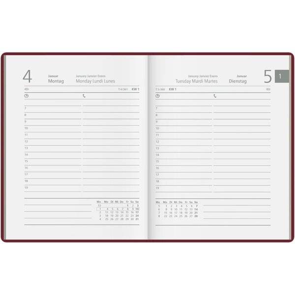 Taschenkalender 610 10,2x14,2cm 1 Tag/1 Seite bordeaux 2027-1