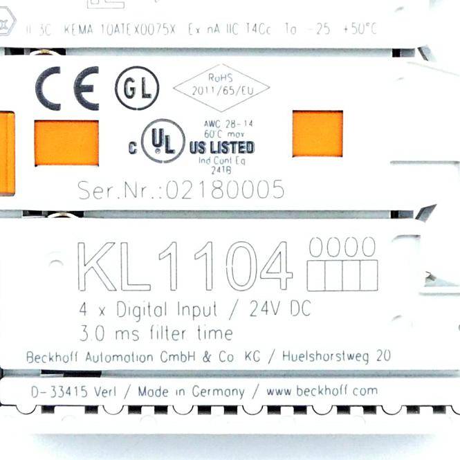 Beckhoff KL1104, Busklemme, 4-Kanal-Digital-Eingang, 24V DC, 3ms, 2-/3-Leiteranschluss-1