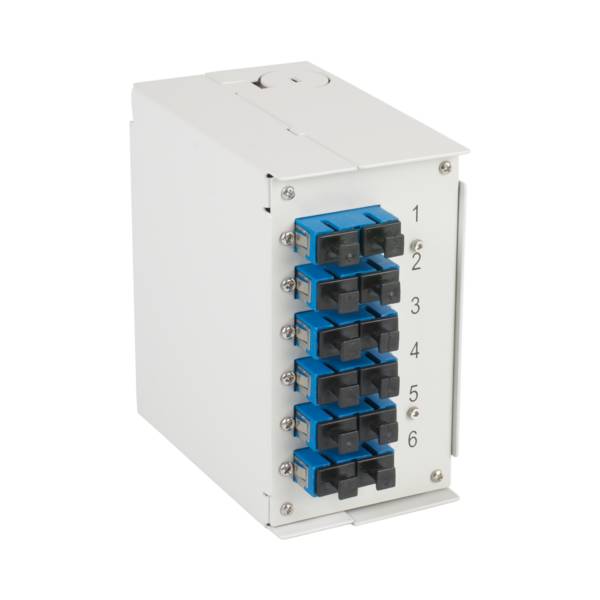 Hutschienenbox OS2 G652D 12xSC Pigtail, abgesetzt 6x SC-Duplex Kupplung Glasfaserverkabelung und