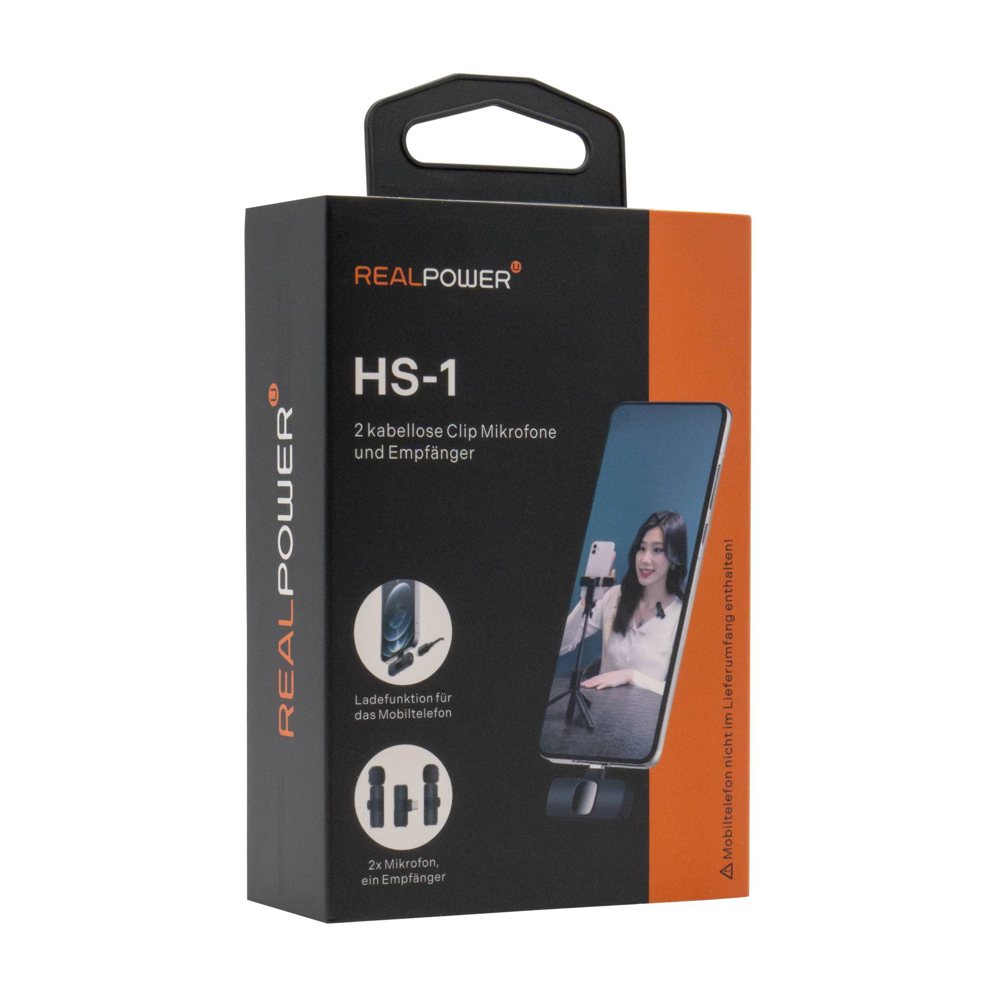 RealPower HS-1,Wireless Microphone,2 Mikrofone,1 Empfänger Multimedia-Technik Smartphone Zubehör-0